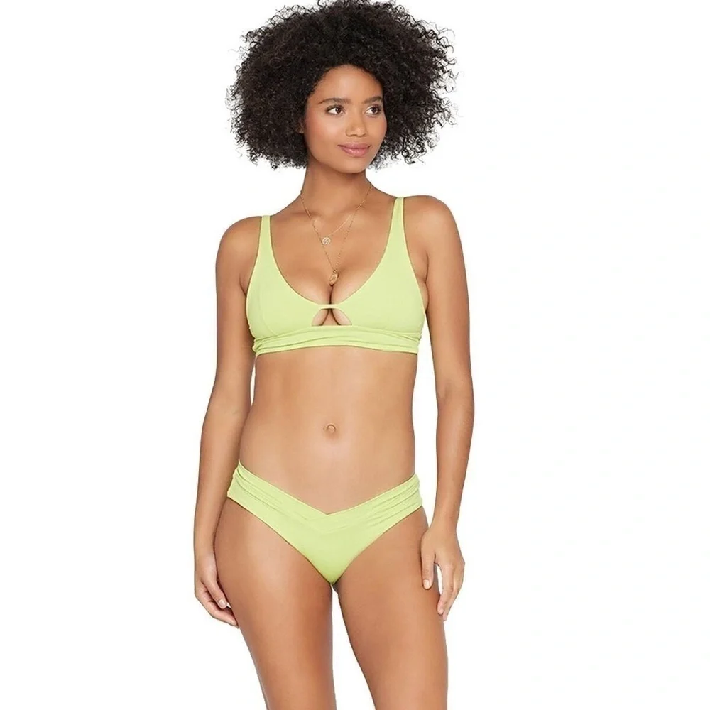L*SPACE Ribbed Pratt Bikini Bottom In Mojito